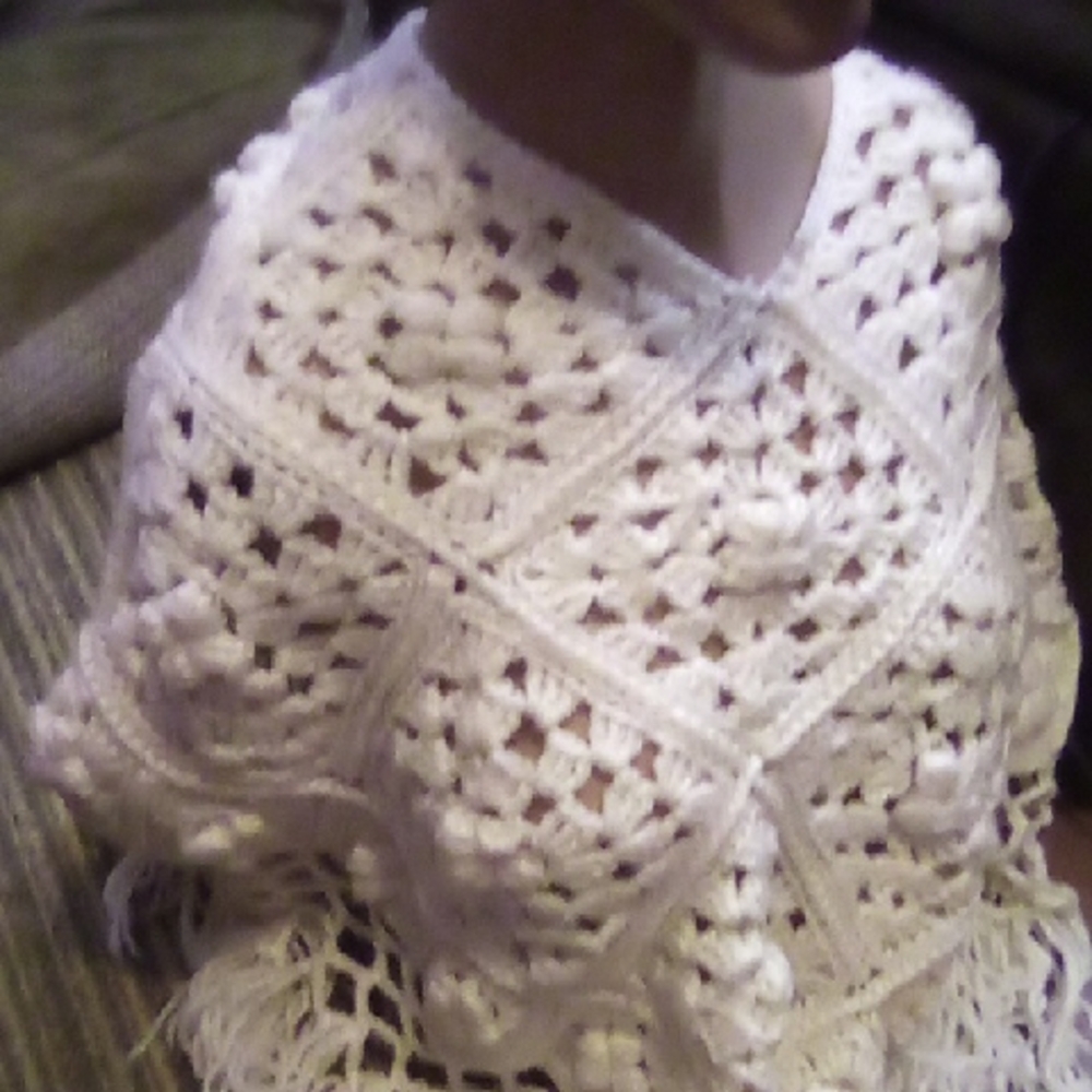 Crocheted Poncho With Fringe One Size Fits Most M